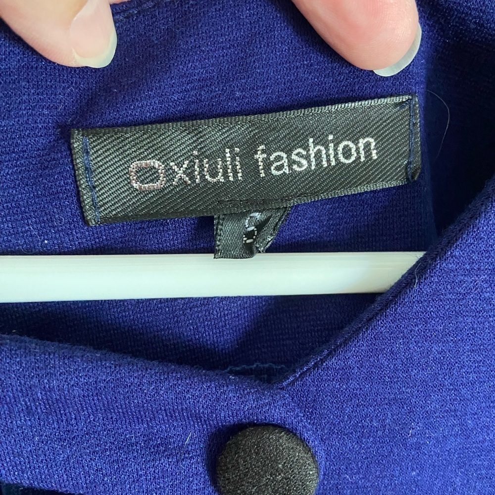🩷 Oxiuli Fashions Korean Dress Navy Fitted Floral Peplum Dress Sz Small - Picture 6 of 11